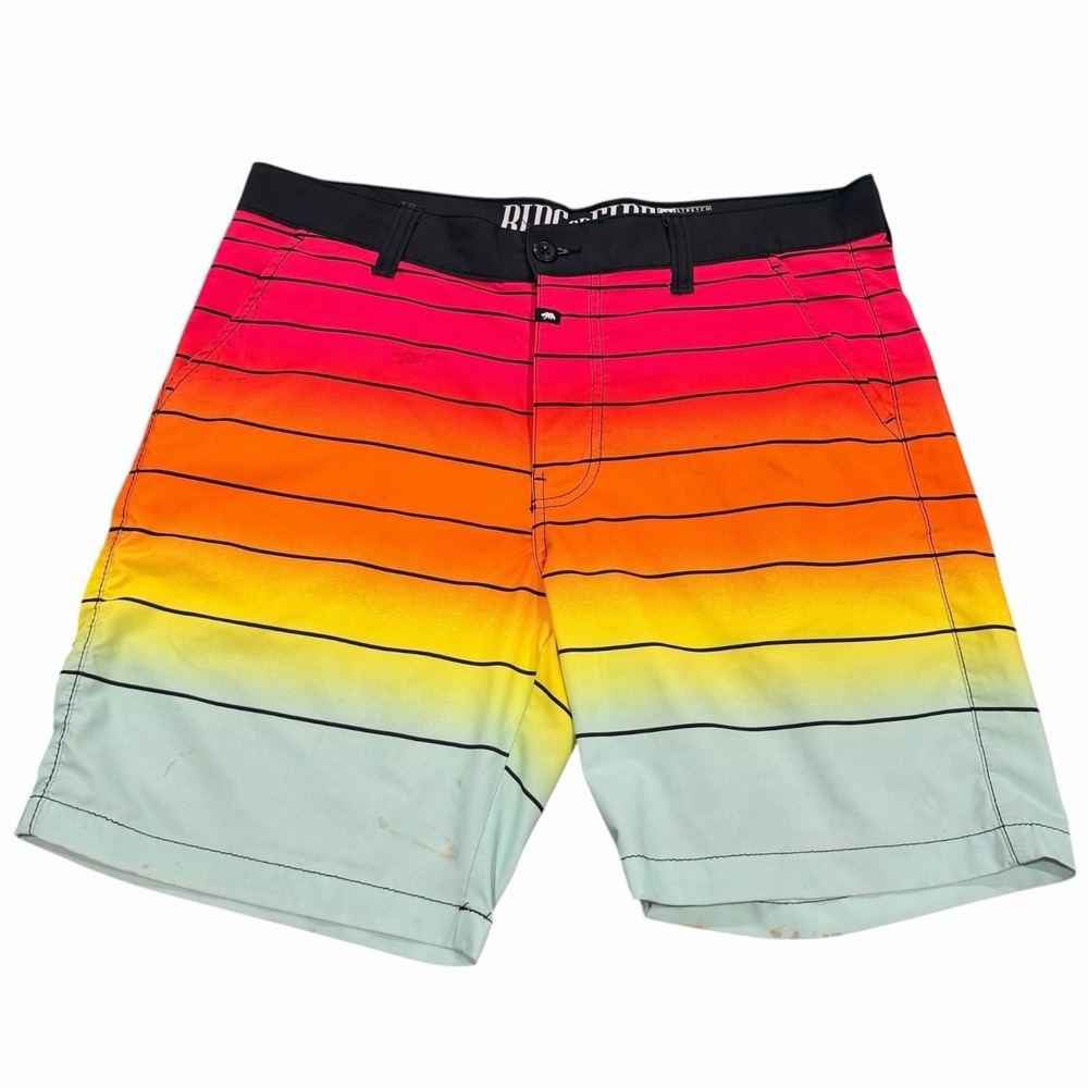 Ring‎ of Fire Board Shorts Mens 32 Pink Orange Stripe Swim Trunks Stained